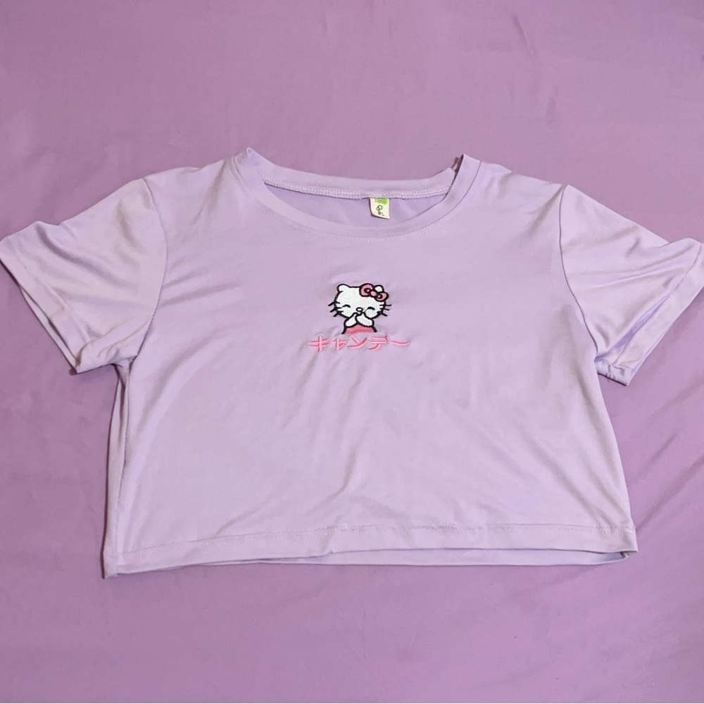 🎀 HELLO KITTY CUTE LAVENDER CROP TOP